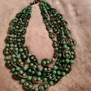 Statement Necklace Green and Silver